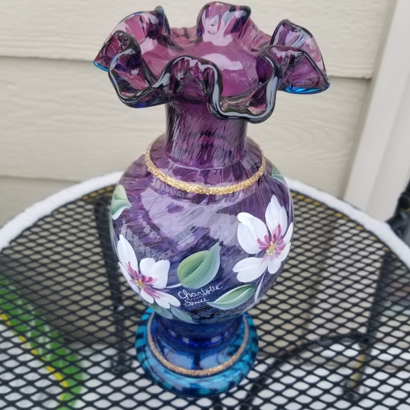 ❌️SOLD❌️Fenton 50th Anniversary Art Mulberry Glass Vase Hand Painted Vintage - Picture 4 of 13